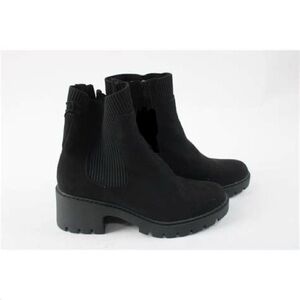 Black Combat Moto Boots with Textured Fabric